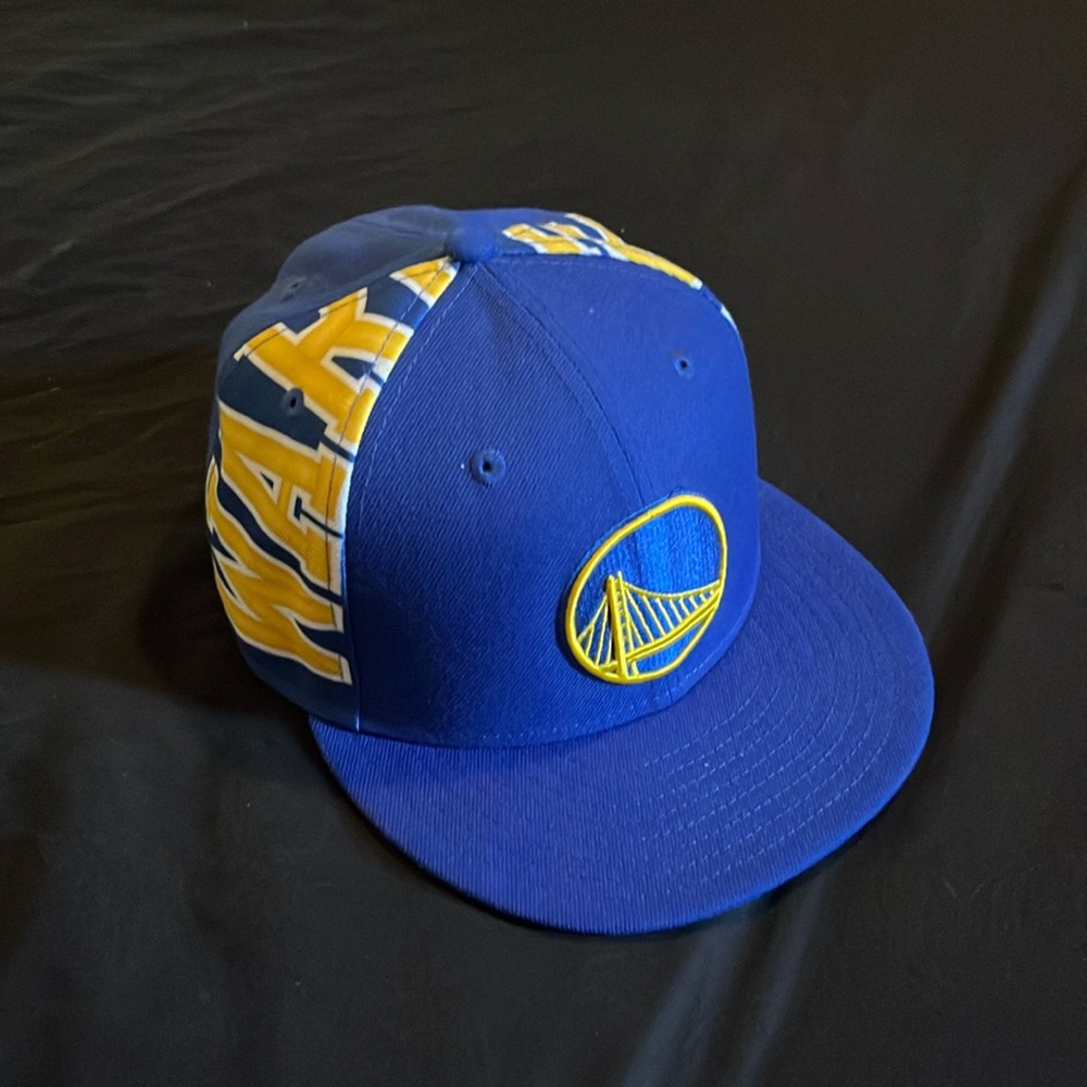 Golden State Warriors New Era 59Fifty Sub Word Blue Gold Fitted Hat Cap